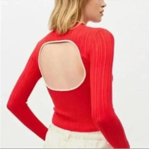 Urban Outfitters BDG ribbed red long sleeve tee top with open back cut out S - Picture 1 of 6